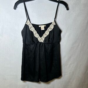 Gold Hawk Black Silk Lace Trim Y2K Babydoll Top, Cami. Size S
